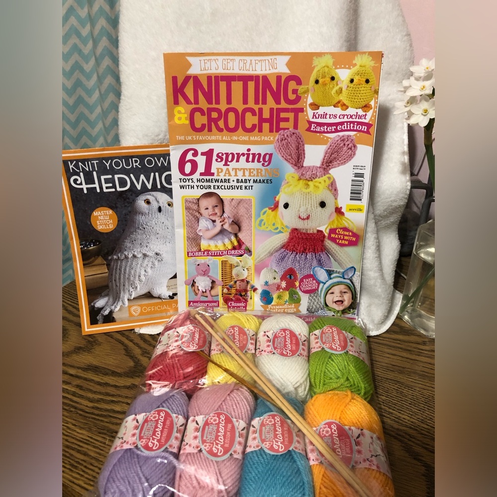 Knitting & Crochet UK magazine mini yarn skeins with tools bundle